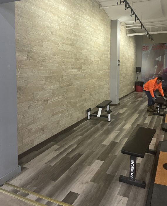 Fitness room flooring design & high-performance gym walls. Done by Azzar Group LTD for BodyVision Fitness in Richmond Hill, Toronto, Ontario, CANADA (2023)